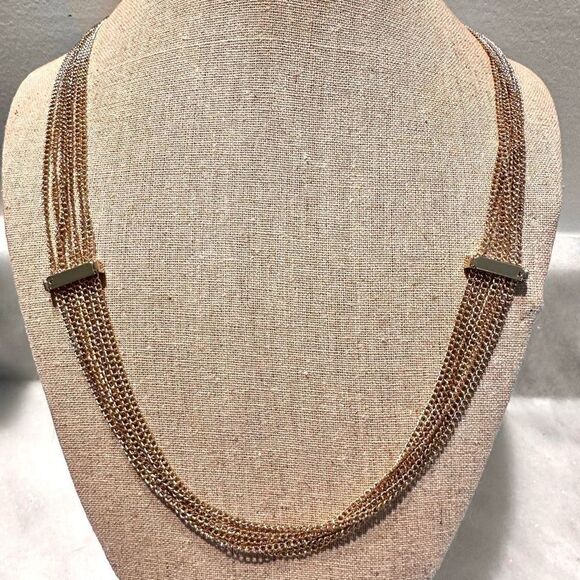 Saks Fifth Avenue Multi-Strand Chain Bar Long Necklace Gold-Tone - Picture 1 of 3